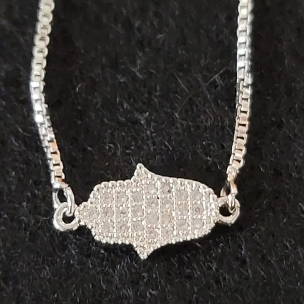 Nordstrom Silver Pave Hamsa Hand Pendant Bracelet adjustable slide